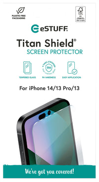 eSTUFF iPhone 16e/14/13 Pro/13 Full Cover Screen Protector. 25 pcs Titan Shield®