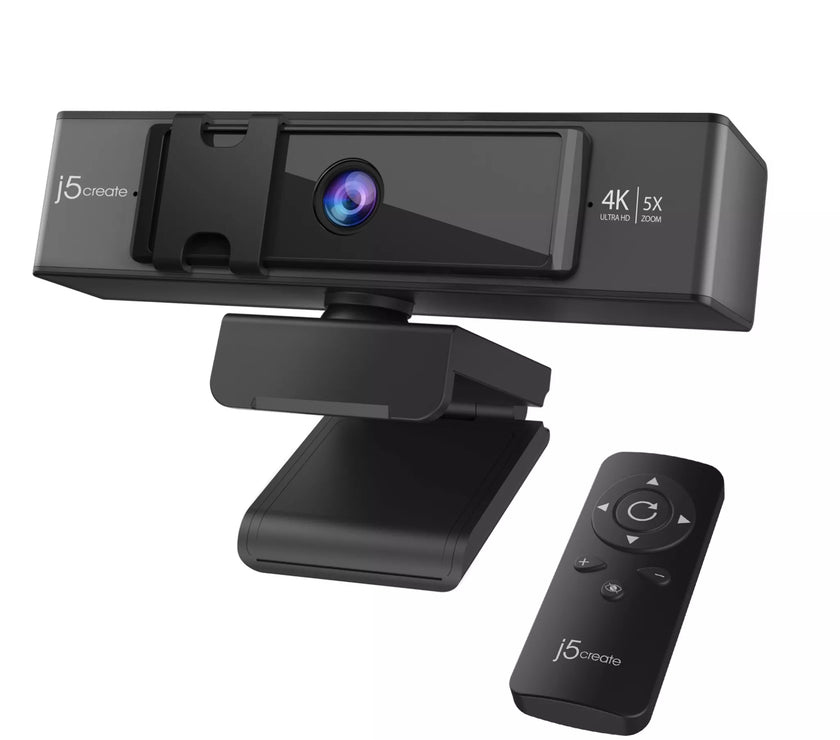 j5create JVCU435 USB™ 4K Ultra HD Webcam with 5x Digital Zoom Remote Control, 3840 x 2160 Video Capture Resolution, Black and Silver