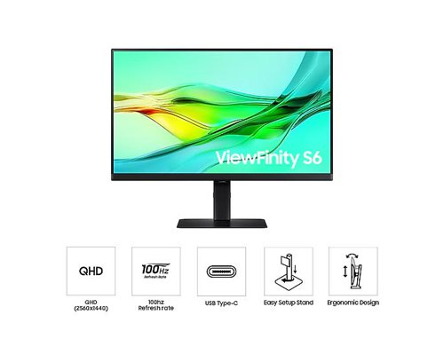 Samsung ViewFinity S6 24 Inch 2560 x 1440 Pixels Quad HD IPS Panel HDMI DisplayPort USB-C Monitor