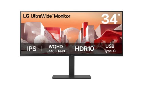 LG 34BA75QE-B 34 Inch 3440 x 1440 Pixels Wide Quad HD IPS Panel HDMI DisplayPort USB-C Curved Monitor