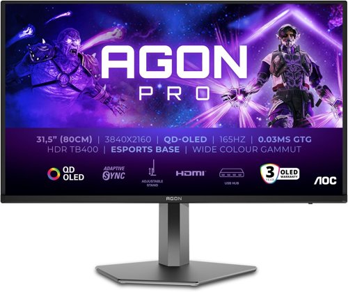 AOC AGON PRO 31.5 Inch 3840 x 2160 Pixels 4K Ultra HD QD-OLED HDMI DisplayPort Adaptive Sync Monitor