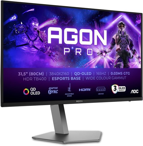 AOC AGON PRO 31.5 Inch 3840 x 2160 Pixels 4K Ultra HD QD-OLED HDMI DisplayPort Adaptive Sync Monitor