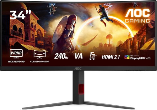 AOC G4 34 Inch 3440 x 1440 Pixels Wide Quad HD Fast VA DisplayHDR 400 HDMI DisplayPort Adaptive Sync Gaming Monitor