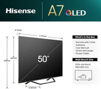 Hisense A7Q 50 Inch 3840 x 2160 Pixels 4K Ultra HD VIDAA HDMI USB Smart AI TV