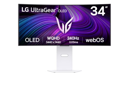 LG UltraGear 34GX90SA 34 Inch OLED 3840 x 2160 Pixels Wide Quad HD HDMI DisplayPort USB-C White Curved Gaming Monitor