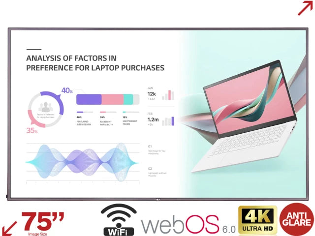 LG 75UH5J-M 75 Inch Ultra High Definition 4K LED Digital Signage Display