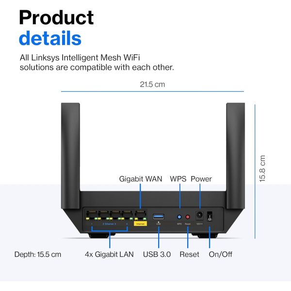 Linksys Hydra 6 Dual‑Band WiFi 6 Mesh Router AX3000