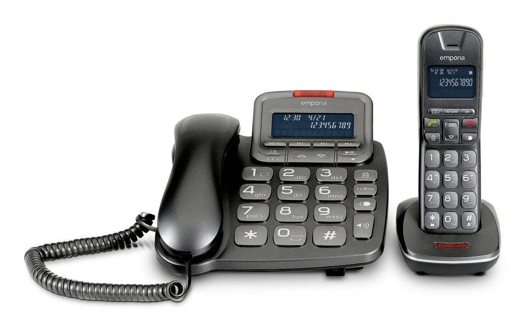 Emporia TALKHOME Combi TH-21ABB Combination DECT Corded Telephone - Black/Silver