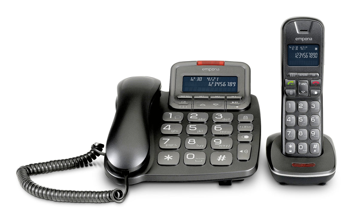 Emporia TALKHOME Combi TH-21ABB Combination DECT Corded Telephone - Black/Silver