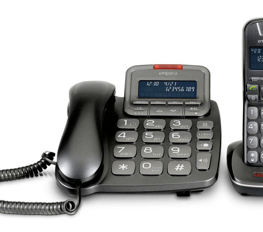 Emporia TALKHOME Combi TH-21ABB Combination DECT Corded Telephone - Black/Silver