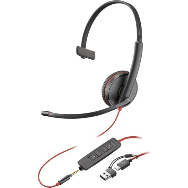 Poly Blackwire 3320 Stereo USB-C Headset +USB-C/A Adapter