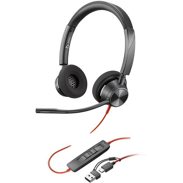 Poly Blackwire 3320 Stereo USB-C Headset +USB-C/A Adapter