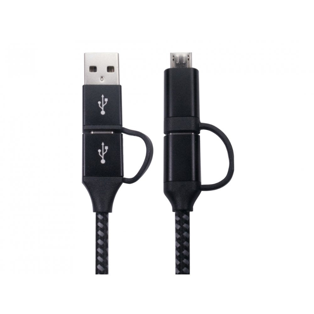 CDL 1m USB C/A-C/Mic B Blk Braid
