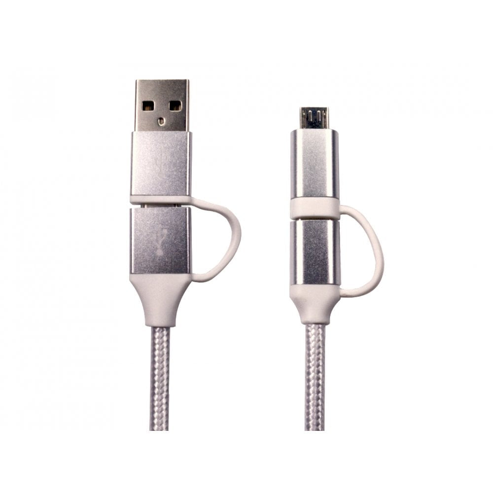 CDL 1m USB C/A-C/Mic B Wht Braid