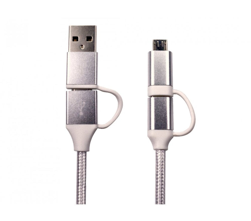 CDL 1m USB C/A-C/Mic B Wht Braid