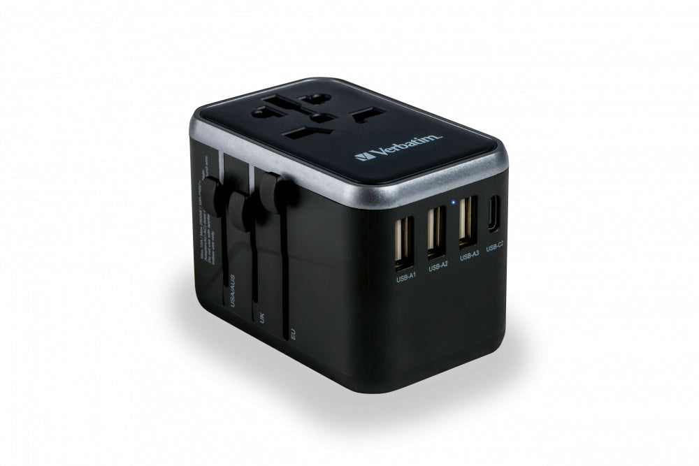 Verbatim Universal Travel Adapter UTA-04 Plug with USB-C PD & QC, USB-C & 3 USB-A ports