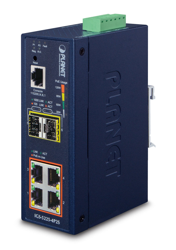 4P Ind Mngd Sw Gb PoE+ SFP 144W
