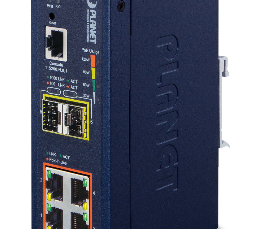 4P Ind Mngd Sw Gb PoE+ SFP 144W