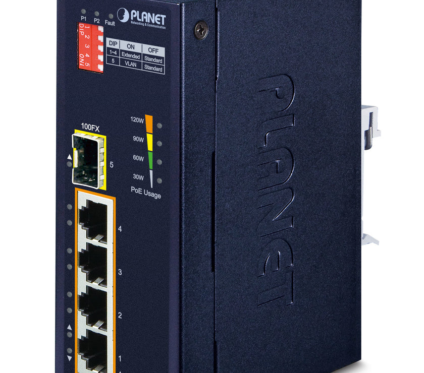4P Ind Sw 10/100 PoE+ SFP 120W