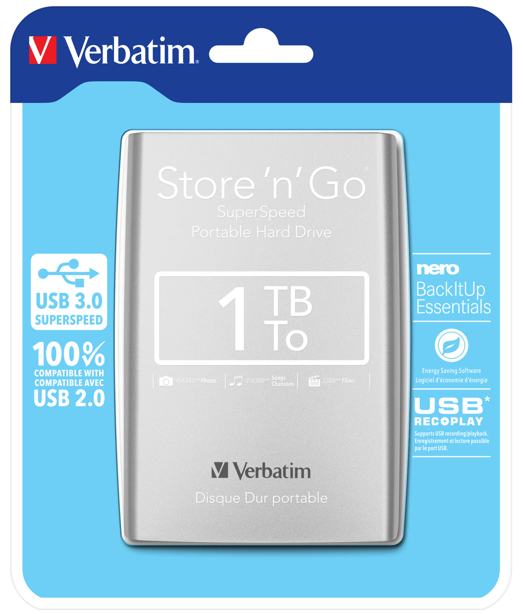 Verbatim 1TB External USB 3.0 HDD sliver