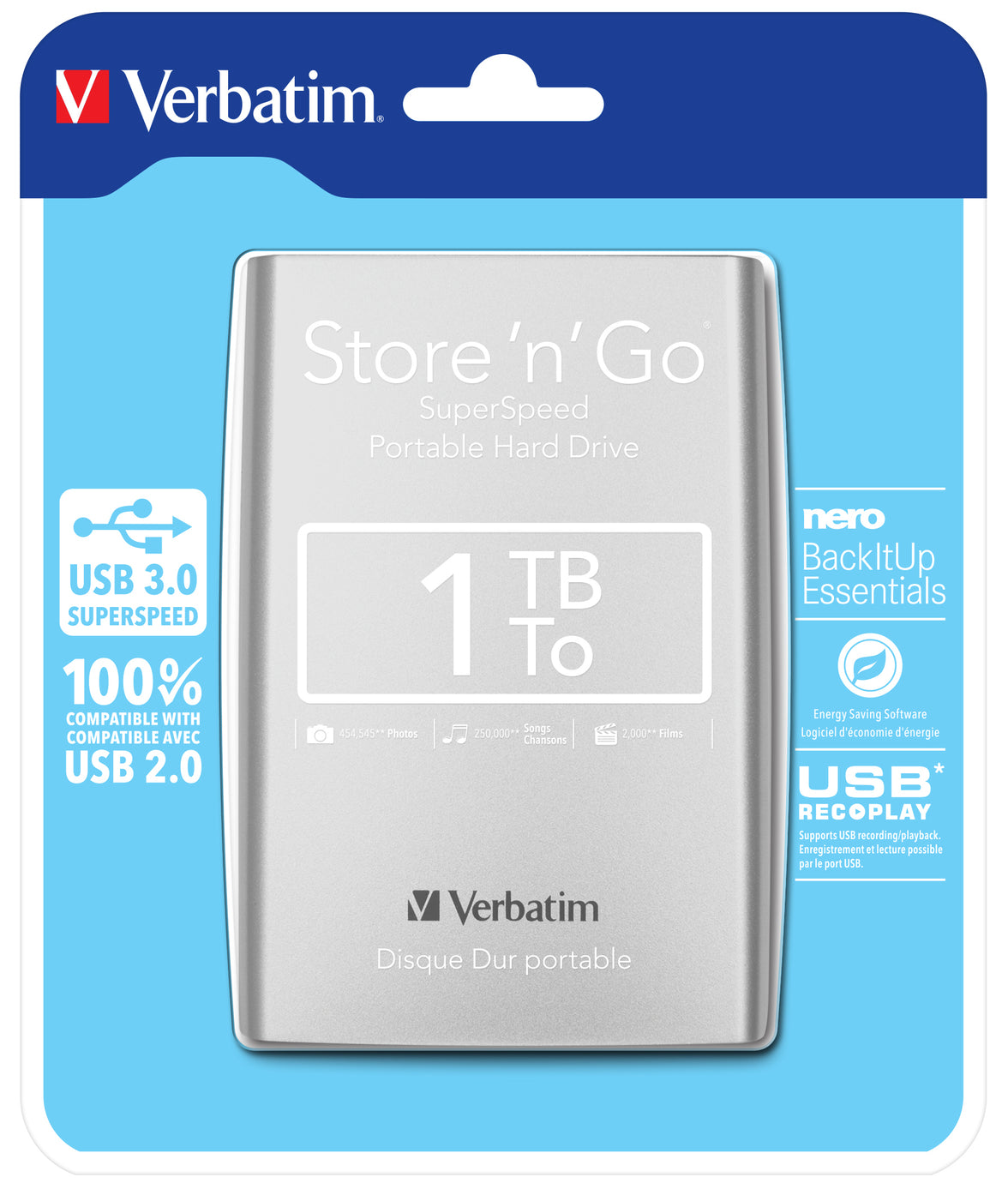 Verbatim 1TB External USB 3.0 HDD sliver