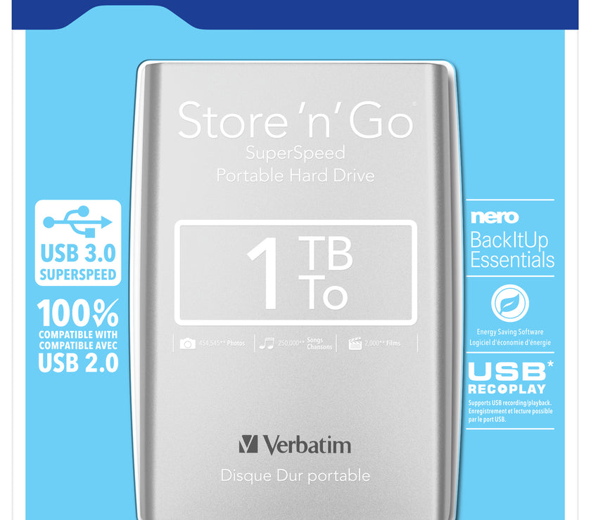 Verbatim 1TB External USB 3.0 HDD sliver