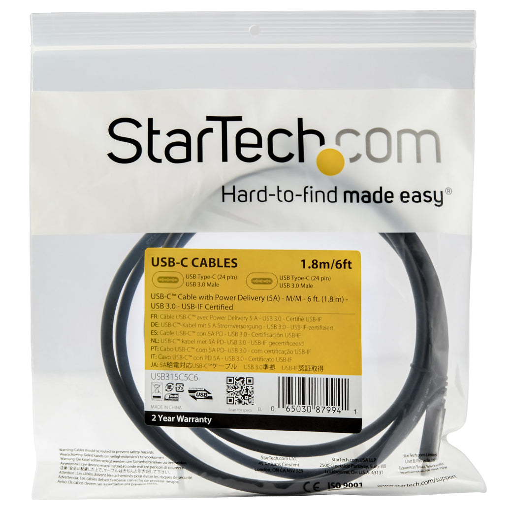 StarTech.com 6ft USB C Cable PD