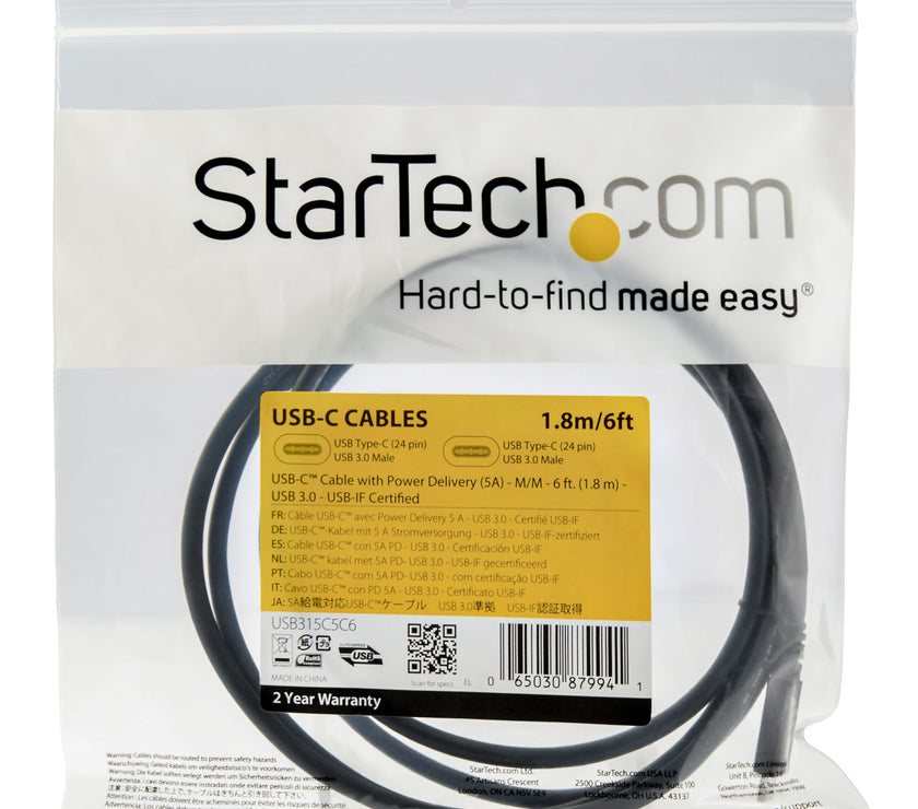 StarTech.com 6ft USB C Cable PD