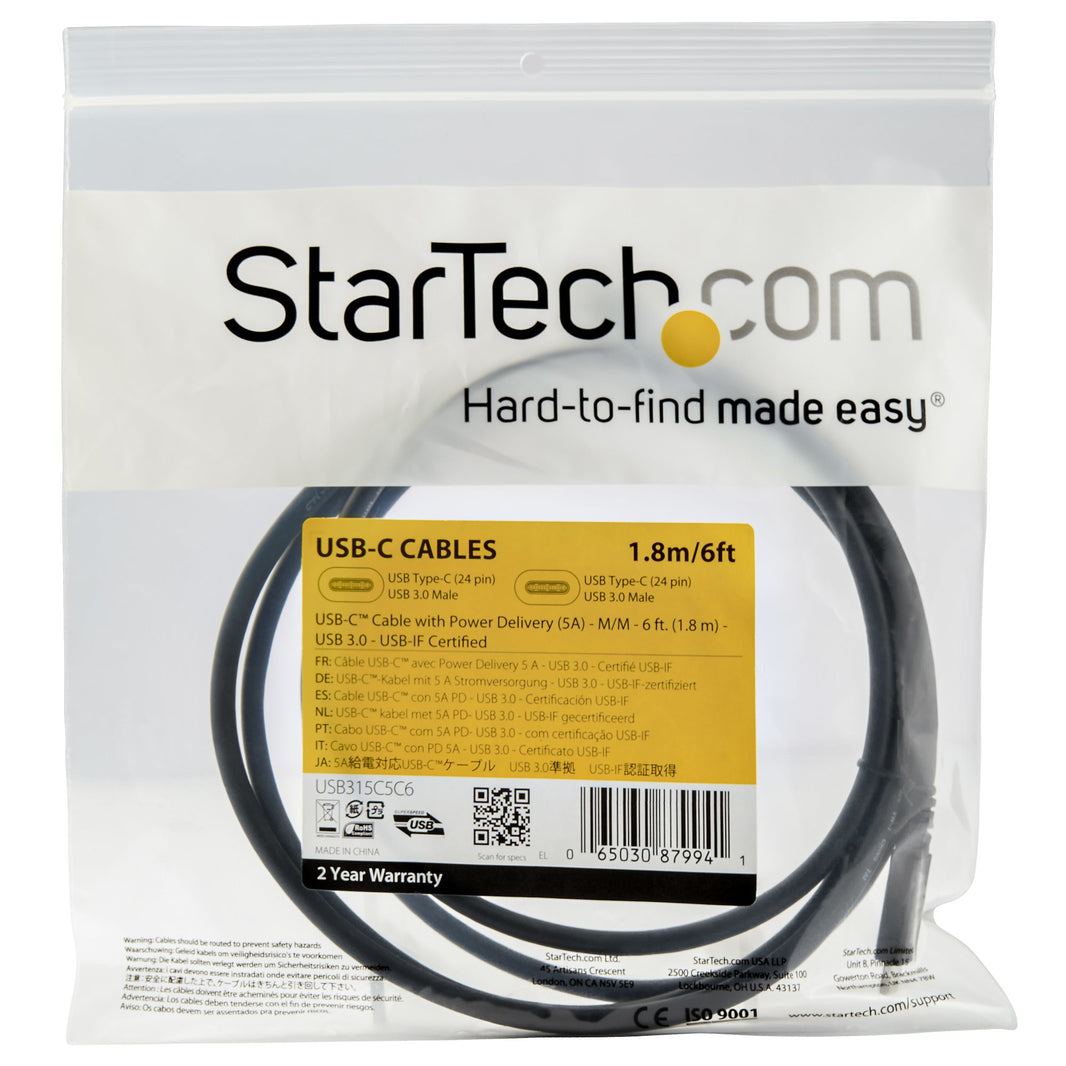 StarTech.com 6ft USB C Cable PD