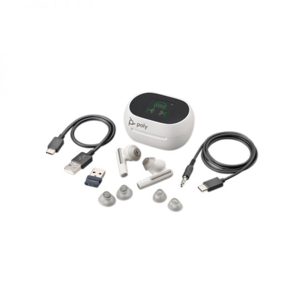 Poly Voyager Free 60+ UC White USB-A + Touchscreen Charging Case